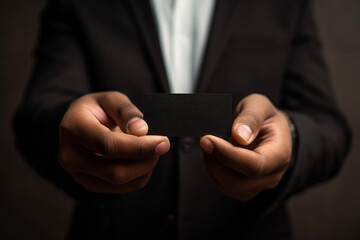 A person holding a business card in their hand