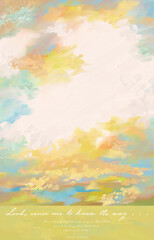 Impressionistic Bright & Vibrant Sunset Cloudscape w/ Bible Vs. Psalms 143:8 KJV, Way- Digital Painting, Illustration, Art, Artwork, Background, Backdrop, Design, Social Media Post, Publications, ad