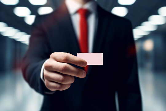 A person holding a business card in their hand