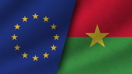 Burkina Faso and European Union Realistic Two Flags Together, 3D Illustration