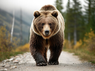 brown bear on a road, generative ai 