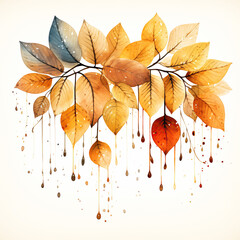 Autumn leaves in watercolor style on white background