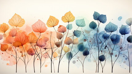 Autumn leaves in watercolor style on white background
