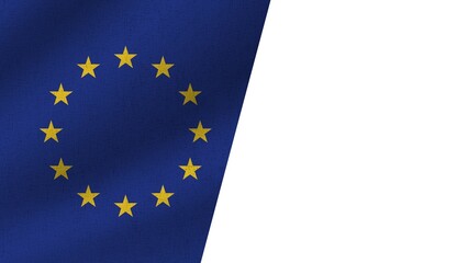 White and European Union Realistic Two Flags Together, 3D Illustration