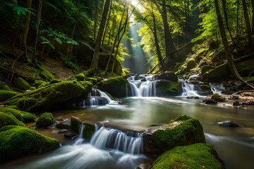 waterfall in the jungle  generated by AI technology 