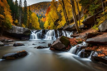 waterfall in autumn forestgenerated by AI technology 