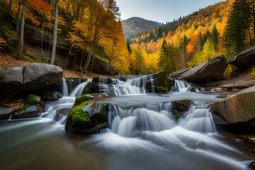 waterfall in autumn forest generated by AI technology 