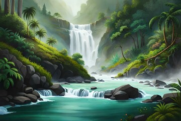 waterfall in the jungle generated by AI technology 