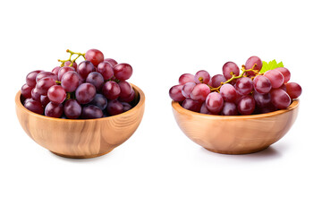 Grapes in a wooden bowl isolated on white