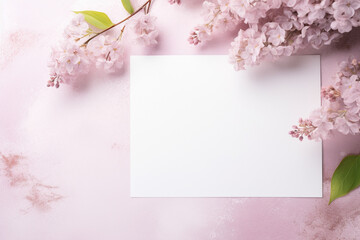 Blank paper and flowers on country background for printable art, paper, stationery and greeting card mockup