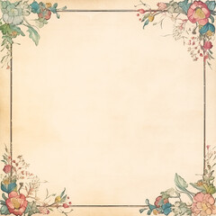 Obraz na płótnie Canvas Square blank vintage floral paper background for printable digital paper, art stationery and greeting card illustration
