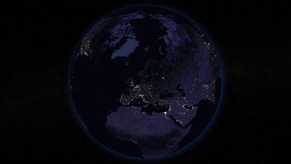 Planet Earth focused on Europe by night. Illuminated cities on dark side of the Earth. Elements of this image furnished by NASA