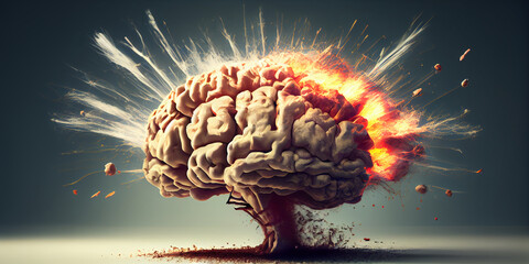 Symbolic image of the explosion of the human brain. Generative AI
