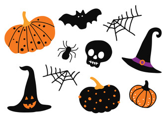 Set of Halloween holiday vector decorative elements. Editable colors.