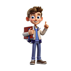 3D cartoon character a cute student boys, Isolated transparent background png. Generated with AI