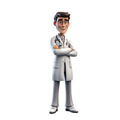 Cute 3d Young smiling doctor on isolated transparent background png, generated with AI