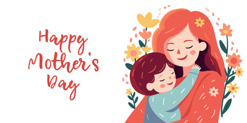 Mother and son. Happy Mother's day greeting card.
