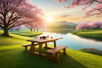 Obraz premium picnic table in the park