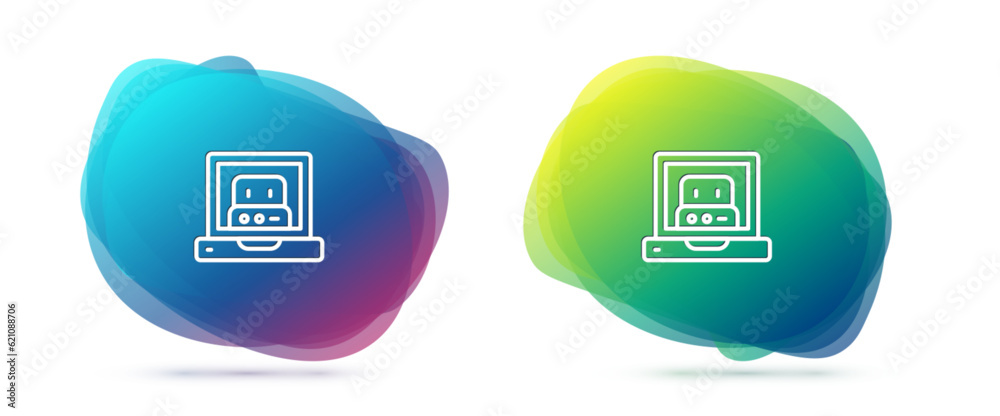 Poster set line creating robot icon isolated on white background. artificial intelligence, machine learning