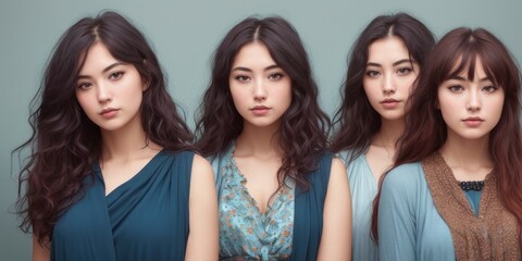 Group of beautiful young people. students in stylish clothes posing over colorful background. Start of educational year. Concept of youth, retro style, 90s era, fashion, lifestyle, ad. Generative AI