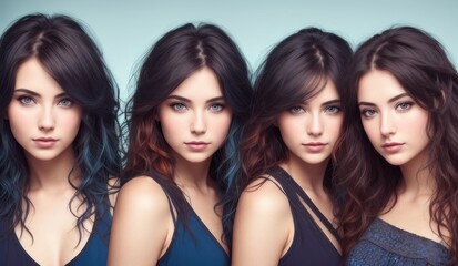 Collage of Cheerful positive group of young women diverse nationalities posing at camera togeher, wearing fashionable casual outfit, international friendship concept. people diversity. Generative AI