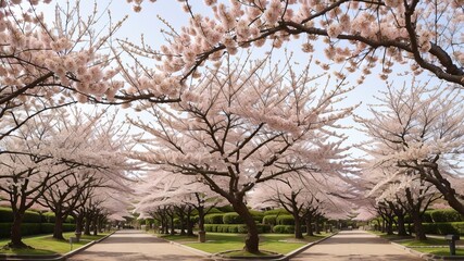 Fototapeta na wymiar traditional Japanese flower sakura cherry bloom tree. Creative resource, AI Generated