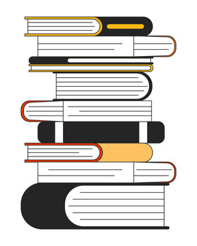 Stack of books flat line color isolated vector object. Editable clip art image on white background. Simple outline cartoon spot illustration for web design