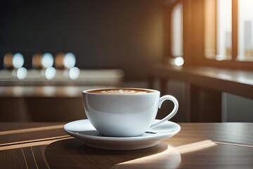 Obraz premium A cup of coffee is on the table . Delicious dawn coffee. Creative resource, AI Generated