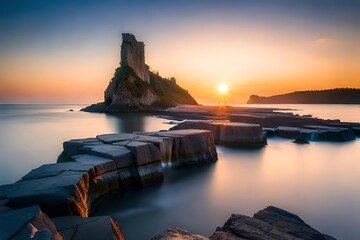 beautiful batch landscape with a lake. Creative resource, AI Generated