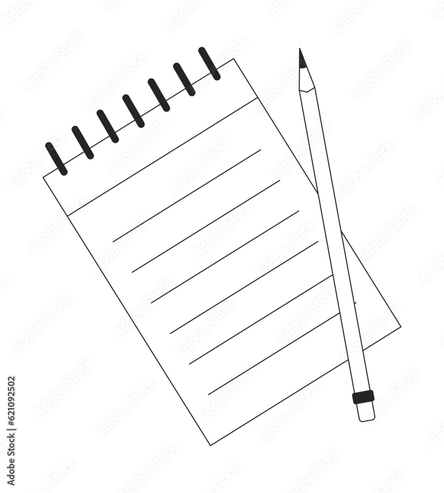 Poster notebook with pencil flat monochrome isolated vector object. items for takes notes. editable black a