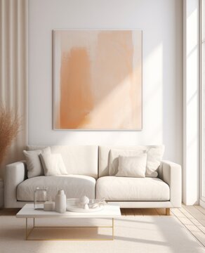3d rendering living room and soda white with abstract painting