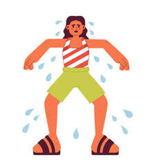 Excessive sweating in summer flat concept vector spot illustration. Overheated woman with sweaty underarms 2D cartoon character on white for web UI design. Isolated editable creative hero image