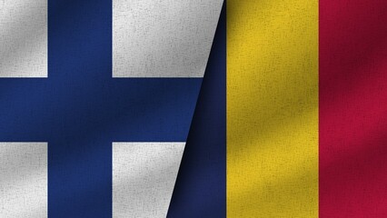 Chad and Finland Realistic Two Flags Together, 3D Illustration