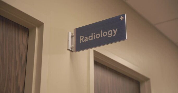 Radiology sign in a corridor of a hospital 