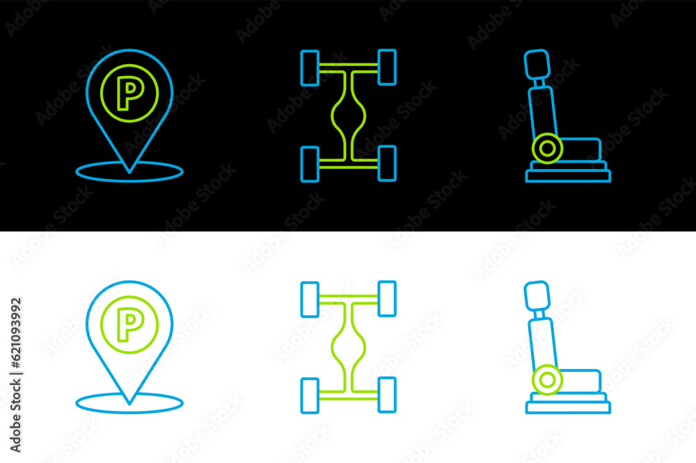 Canvas Prints set line car seat, location with parking and chassis car icon. vector