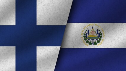 El Salvador and Finland Realistic Two Flags Together, 3D Illustration