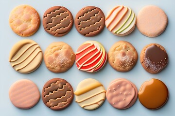 Obraz premium Pile of homemade cookies, Pile of homemade cookies realistic photography, closeup shot of various flavors of biscuits, cookies, and pastries, delicious homemade baked goods, assortment of sweet treats