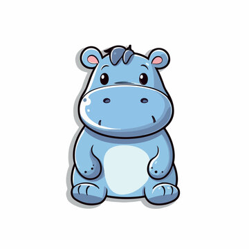 Hippo in icon, logo style. Cut doodle. cartoon image. 2d vector illustration