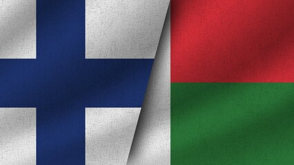 Madagascar and Finland Realistic Two Flags Together, 3D Illustration