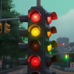 traffic lights with urban light, road safety concept