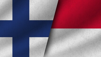 Monaco and Finland Realistic Two Flags Together, 3D Illustration