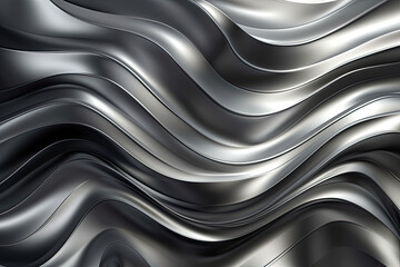 Glossy silver wavy texture. Glowing wallpaper with abstract shapes. Background with curvy shapes. Generative AI