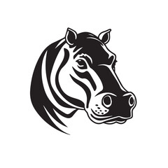Fototapeta na wymiar Hippo in icon, logo style. Cut doodle. cartoon image. 2d vector illustration. Black and white