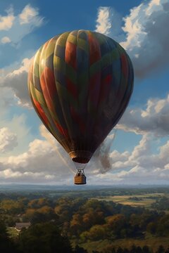 Hot air balloon in a blue sky in the background
