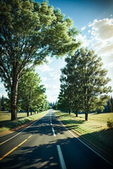 Open Road With Grass And Trees At The Edges Landscape