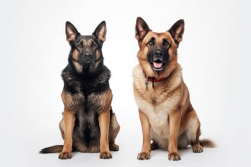 Naklejka na ściany i meble Labradors and German Shepherds are both outstanding hunting, displaying, service, and search-and-rescue dogs. On a white background in a studio