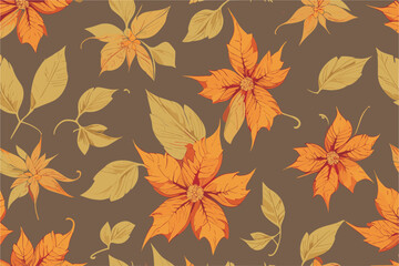 Vector seamless pattern with yellow autumn leaves and flowers. Floral background for women's clothing, fabric, textile, paper, notepad, school notebook.