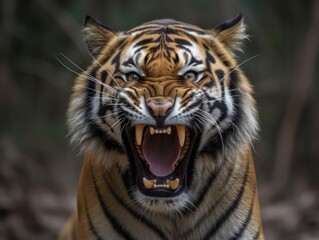 furious tiger portrait with open mouth