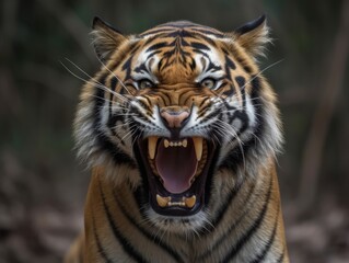 Fototapeta premium furious tiger portrait with open mouth
