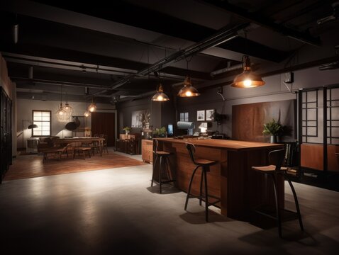 3d rendering interior dark meeting room with classic lighting